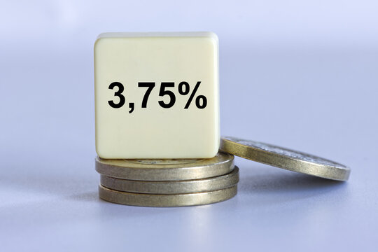 &ldquo;3,75 percent&rdquo; on coins, business concept.