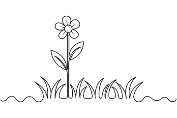 Grass and flower one line drawing minimalist style outline vector illustration
