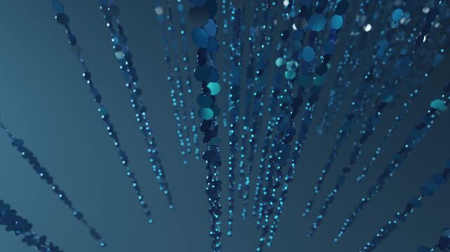 Abstract blue background with shimmering particles hanging