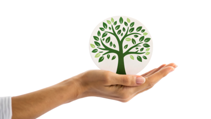 hands gently hold a small green seedling icon, symbolizing growth, ecology, and the concept of environmental care and protection