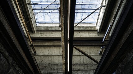 Obraz premium Interior view of industrial ceiling with skylight and metal beams