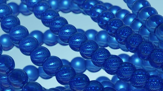 Shiny blue beaded necklace rotating slowly