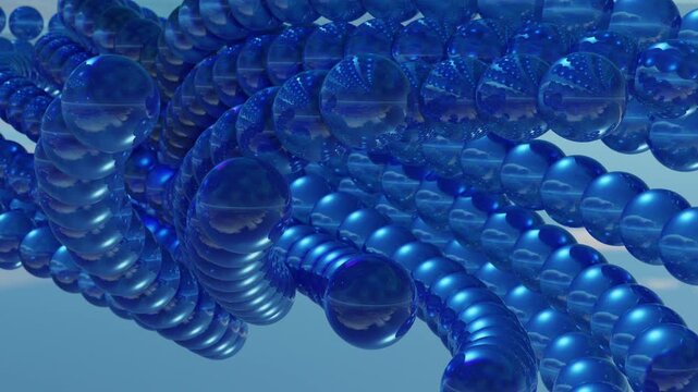 Abstract blue spheres forming a rotating molecular structure