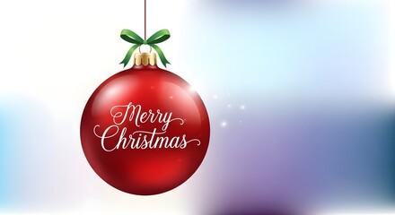 A glossy red Christmas bauble with "Merry Christmas" script hangs against a festive gradient background.