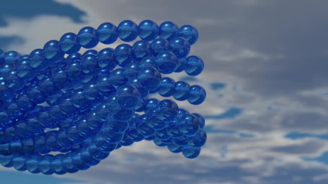 Abstract blue molecular structure floating in the sky