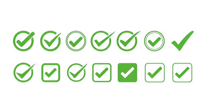 Set of green check mark icons vector illustration for approval and acceptance isolated on white back