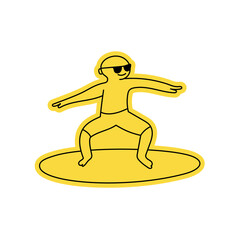 Vector logo design template and graphic element for advertising, branding, posters and banners, funny cartoon illustration with smiling character and mascot, surf doodle