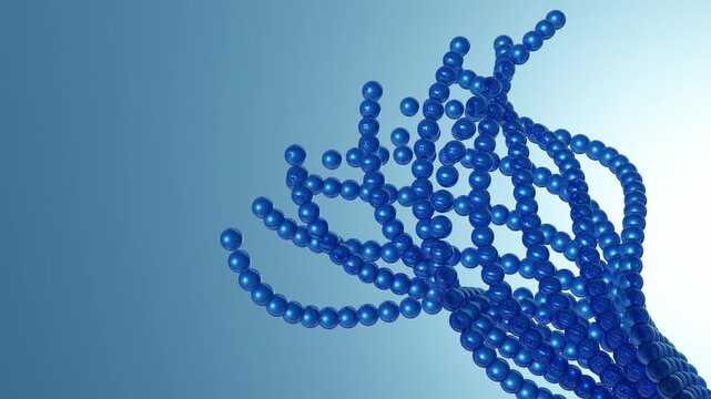 Abstract blue molecular structure spiraling and unfolding