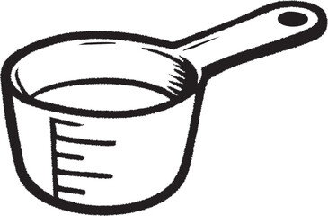 Measuring cup with handle and volume marks