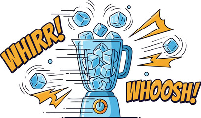 Ice Cubes Whirring and Whooshing in a Blender With Sound Effects And Yellow Starbursts