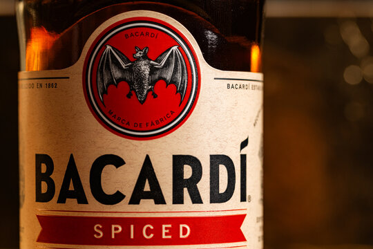 Bacardi Spiced Rum Bottle on Wooden Surface