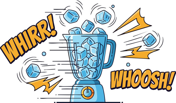 Ice Cubes Whirring and Whooshing in a Blender With Sound Effects And Yellow Starbursts