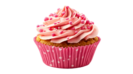 Pink Frosting Cupcake with Sprinkles on White