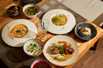 An Assortment of Wonderful Culinary Delights Placed on a Beautiful Wooden Table Surface