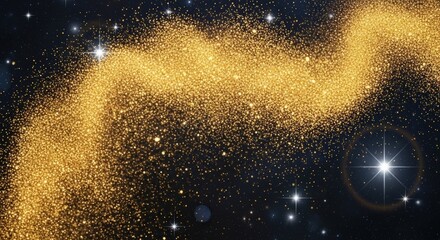 Abstract festive background with gold glitter Christmas particles glowing light flare confetti sparkle stars magic dust luxury texture shiny glow celebration illustration
