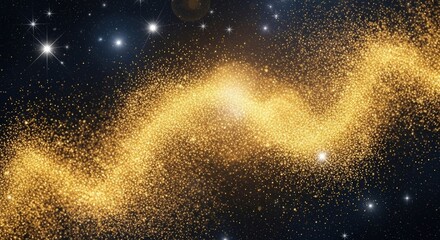 Abstract festive background with gold glitter Christmas particles glowing light flare confetti sparkle stars magic dust luxury texture shiny glow celebration illustration