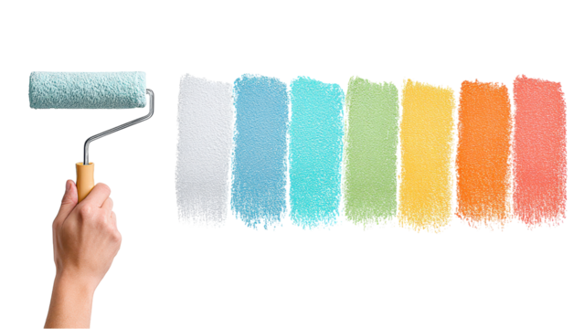 Colorful Paint Swatches with Roller: Creative Palette on White