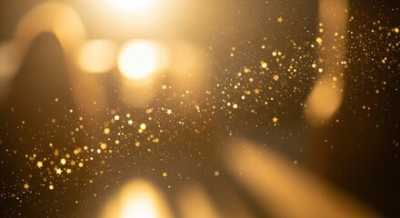 Abstract festive background with gold glitter Christmas particles glowing light flare confetti sparkle stars magic dust luxury texture shiny glow celebration illustration