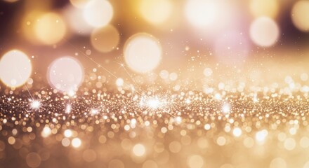 Abstract festive background with gold glitter Christmas particles glowing light flare confetti sparkle stars magic dust luxury texture shiny glow celebration illustration