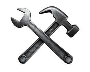 Hammer and wrench crossed silhouette isolated on white background ,PNG. AI Generated