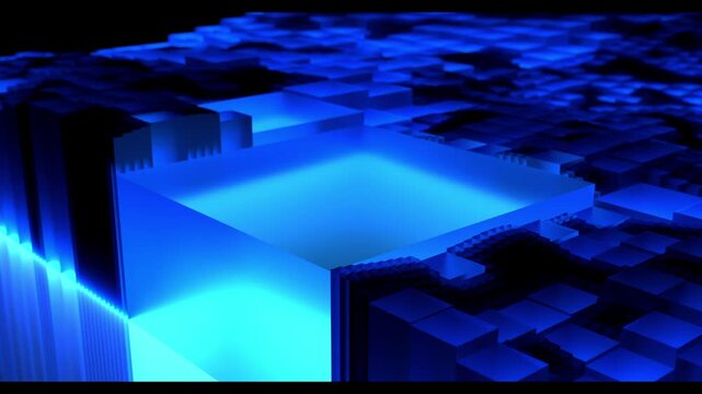 Abstract glowing blue cubes forming a futuristic data landscape