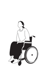 Illustration Line Art SVG Vector - Young Woman in a wheelchair - Architecture pose reference people