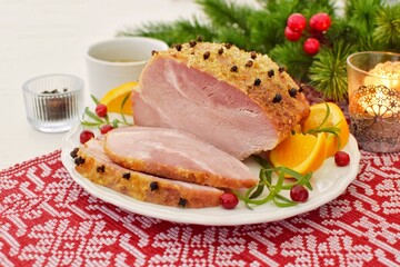 Delicious boiled pork. Christmas food. 