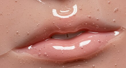 Fototapeta premium Luscious lips glistening with a hydrating gloss, ideal for beauty product promotions and skincare campaigns