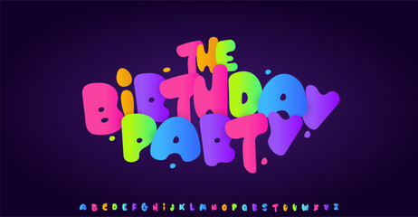 Birthday Party Font Balloon Bubble Alphabet Cartoon Color Letters, Childish Playful Type, Heavy Kid Type for Bright Happy Logo, Funny Comic Headline, Bouncy Typography, Fat Fun Fonts. Vector Typeset