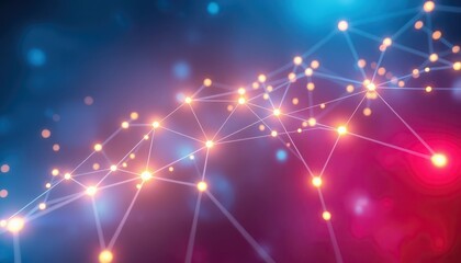 Abstract cosmic energy network with glowing nodes connected by luminous threads on starry space background. Futuristic technology and neural network visualization concept.
