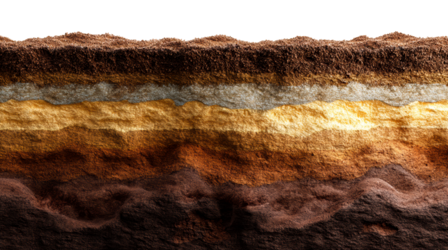 Stratified soil layers with diverse textures and colors