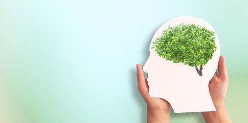 Green Mind concept. Conceptual Tree Shaped Like a Brain Representing Growth and Intelligence. 