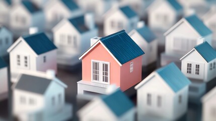 Unique Pink House Standing Out Amongst Identical White Houses in a Residential Neighborhood Setting