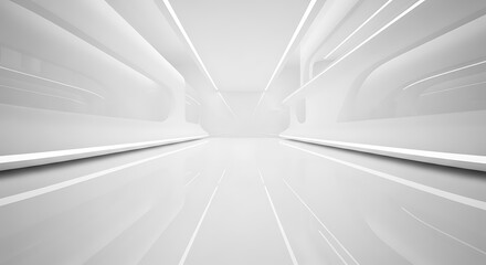 Abstract white interior with illuminated lines modern architecture design for presentations and back