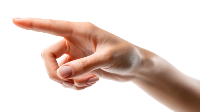 Female Hand Index Finger Pointing Left Isolated White Background - Powered by Adobe