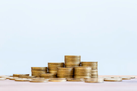 gold money coin display graph success concept. wealth stock investment. Savings money, financial graph showing inflation, business growth success in investing