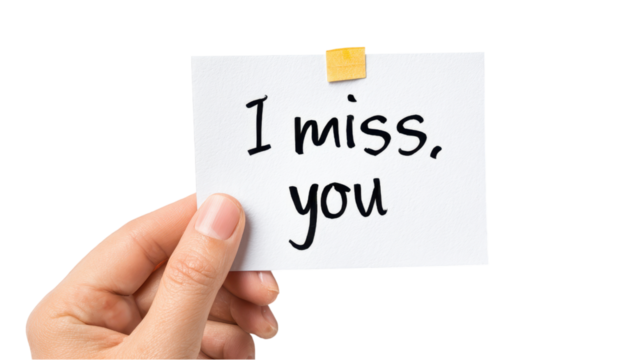 Hand Holding 'I Miss You' Note - Expressing Sentiment and Emotion