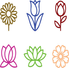 PrintSimple Flower Outline Icons Set Minimal Blossoms, Petals, and Botanical Symbols