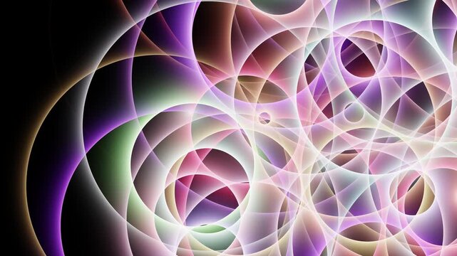 Abstract glowing circles moving on black background