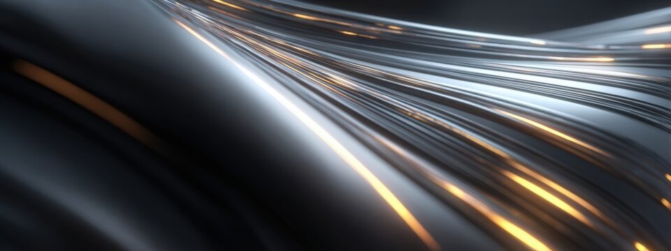 platinum metallic surface with flowing digital data streams, luminous accents, minimalist high tech luxury design, elegant futuristic light gradient