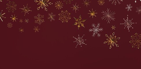 Festive Christmas background featuring delicate golden snowflakes on a rich burgundy backdrop, ideal for holiday designs and winter celebrations