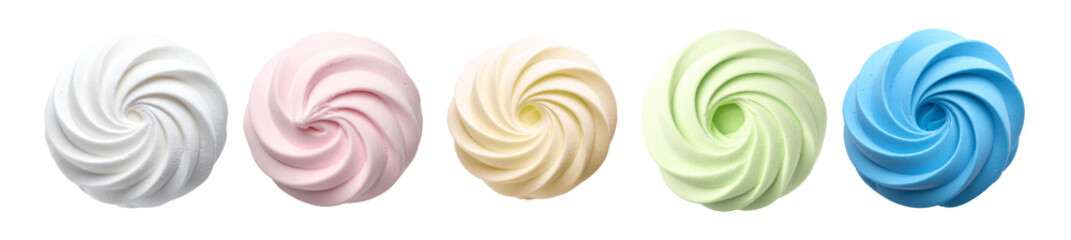 Meringue swirls set on transparent background