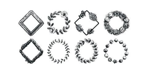 Hand Drawn Floral Wreaths and Frames Collection