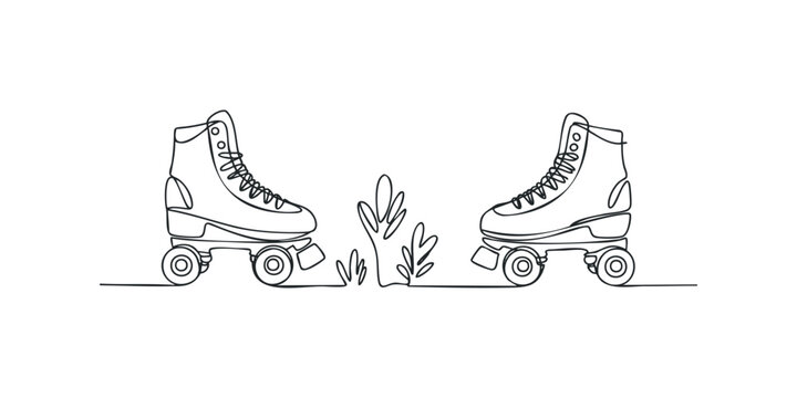 Two roller skates on a white background with plants