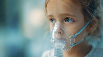 young child with oxygen mask, medical treatment scene, emotional and compassionate mood, healthcare environment, soft light, gentle tones, focus