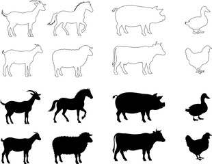 farm animal icons, isolated on transparent background