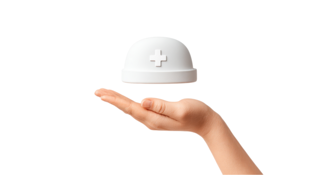Hand Holding Medical Hard Hat - Healthcare Concept