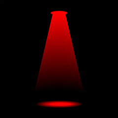 Realistic colorful light spotlight beam shining brightly in a dark background with reflection on floor