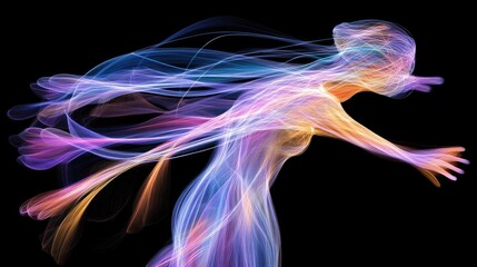 Fototapeta premium Abstract figure of a person with vibrant glowing lines.