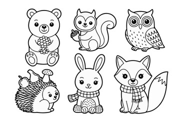 Adorable Forest Friends A Cute Collection of Black and White Cartoon Animals, Perfect for Coloring and Creative Projects